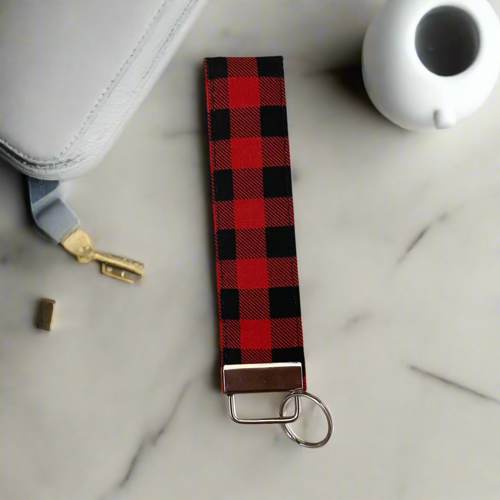 a red pattern fob keychain 